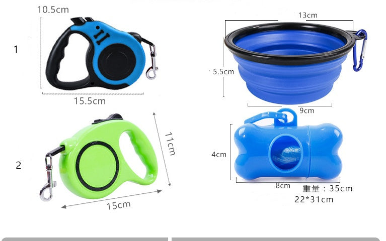 Pet Supplies Dog Leash Foldable Dog Bowl Pickup Garbage Bag