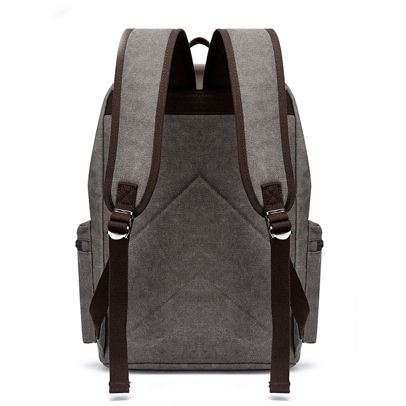 Casual Canvas Backpack Men's Business Laptop Bag With Buckle Drawstring Design